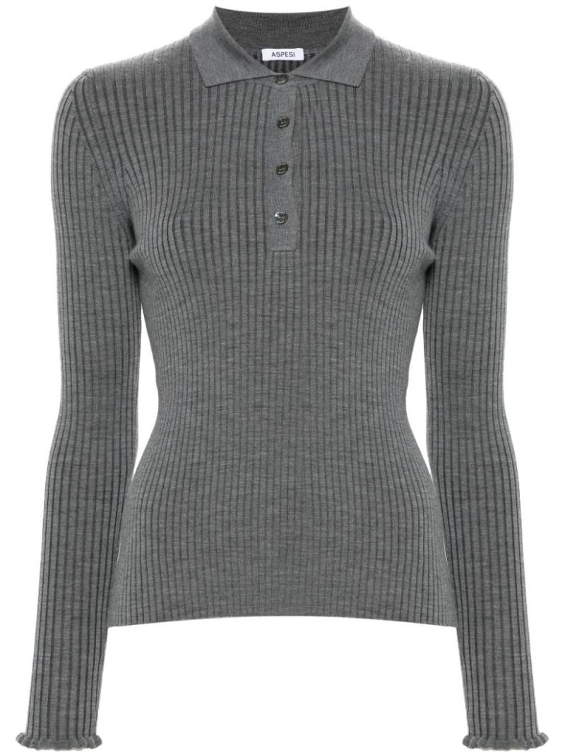 ASPESI ribbed-knit polo top - Grey von ASPESI