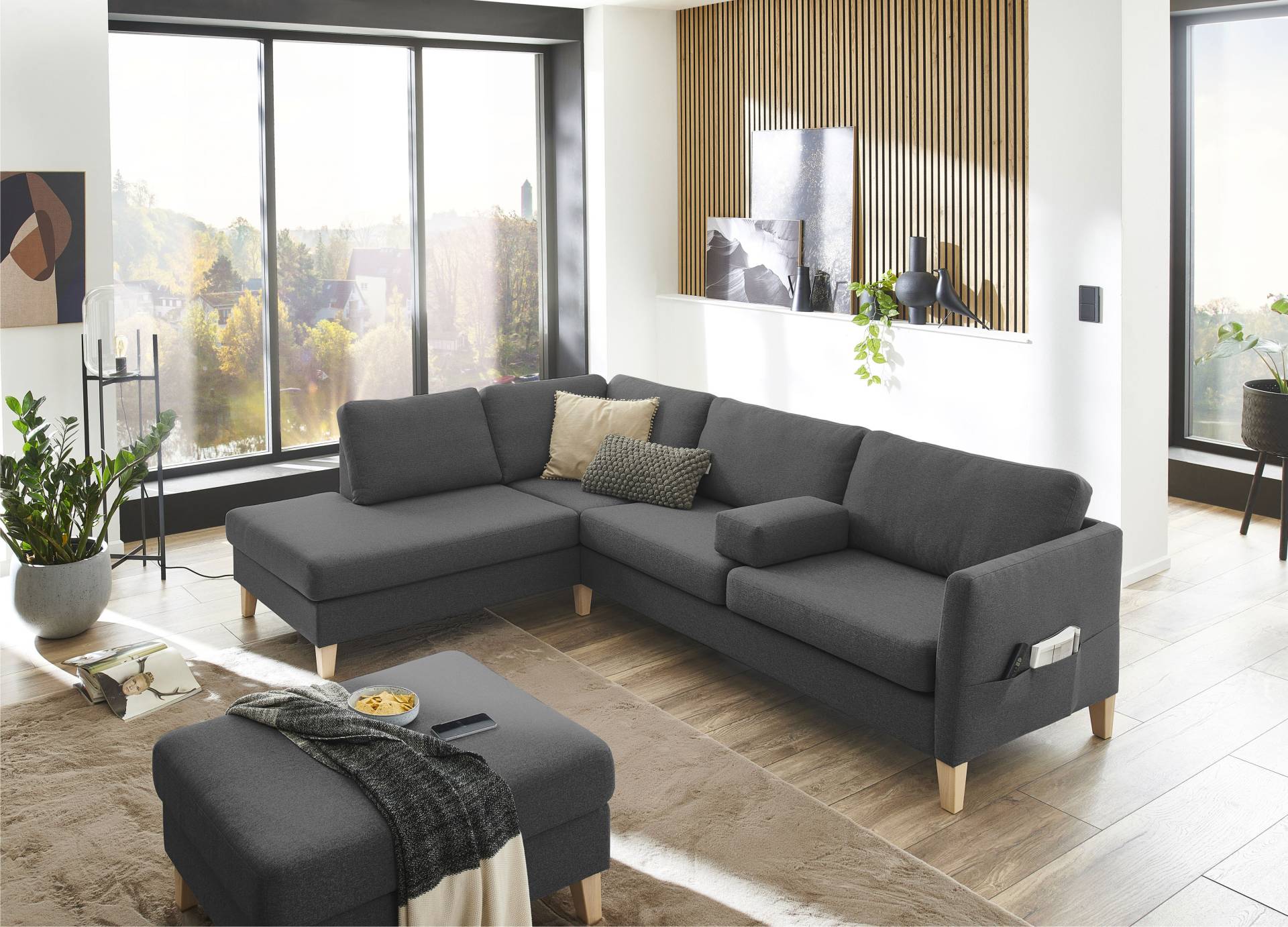 ATLANTIC home collection Ecksofa »Mailo L-Form«, mit Seitentaschen und Ottomane, mit Massivholzfüssen von ATLANTIC home collection