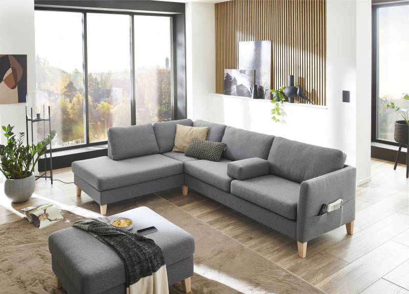 ATLANTIC home collection Ecksofa »Mailo L-Form«, mit Seitentaschen und Ottomane, mit Massivholzfüssen von ATLANTIC home collection