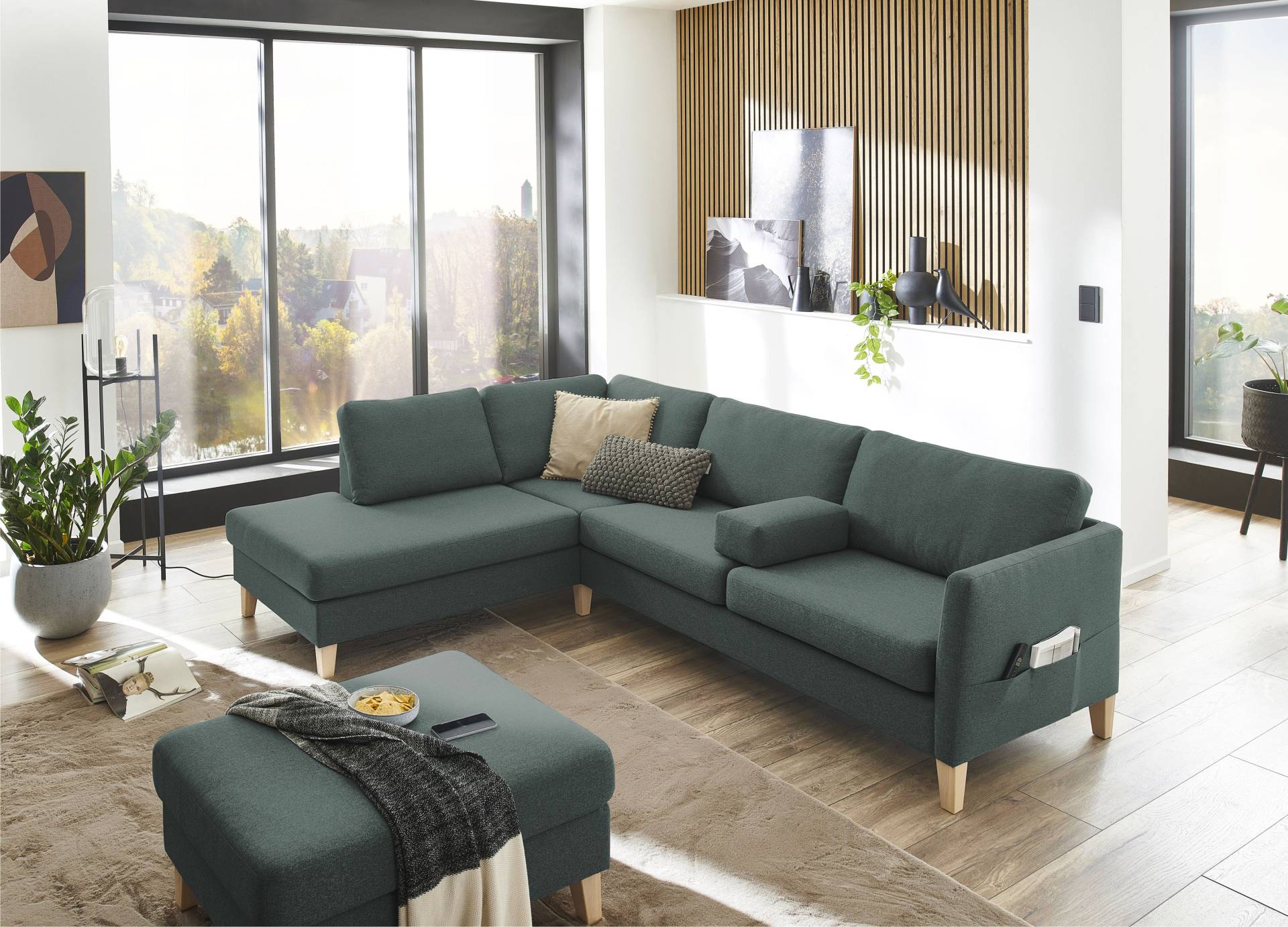 ATLANTIC home collection Ecksofa »Mailo L-Form«, mit Seitentaschen und Ottomane, mit Massivholzfüssen von ATLANTIC home collection