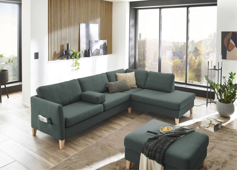 ATLANTIC home collection Ecksofa »Mailo L-Form«, mit Seitentaschen und Ottomane, mit Massivholzfüssen von ATLANTIC home collection