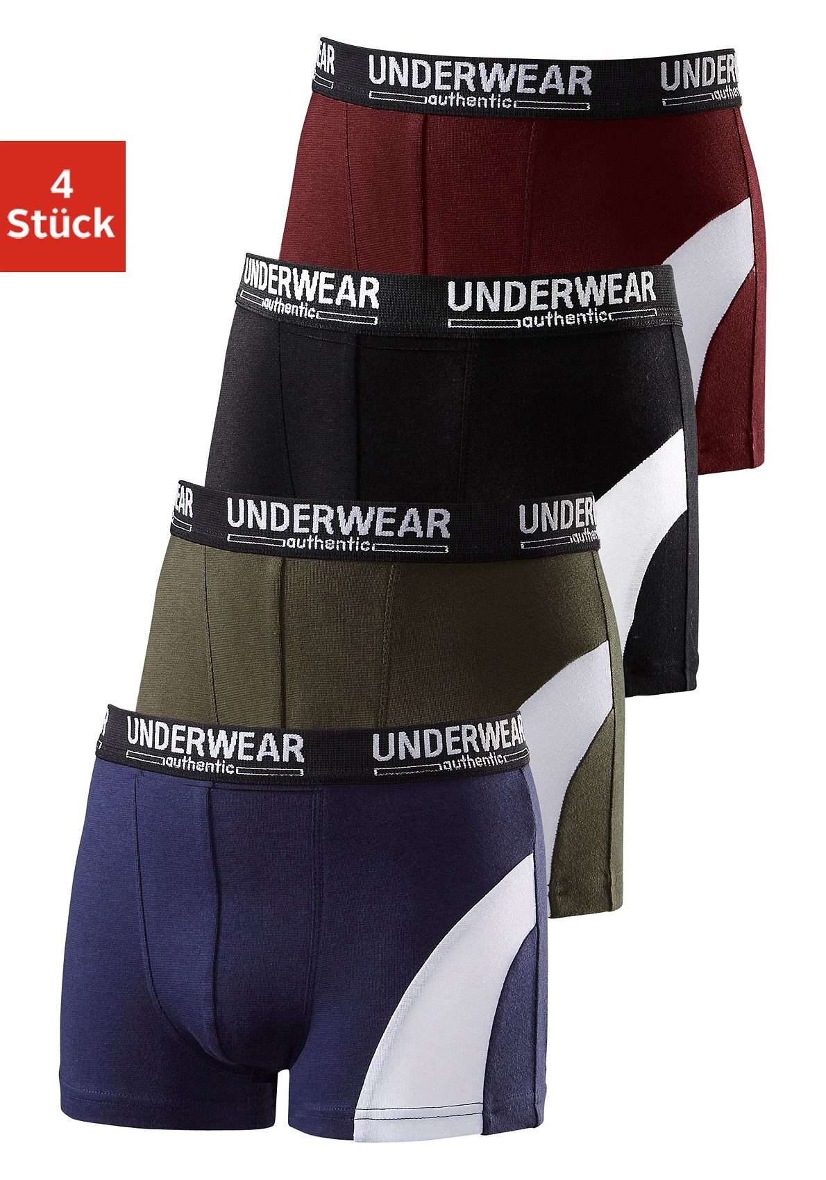 AUTHENTIC UNDERWEAR Boxer, (Packung, 4 St.), für Jungen, cooler Look durch weissen Einsatz von AUTHENTIC UNDERWEAR