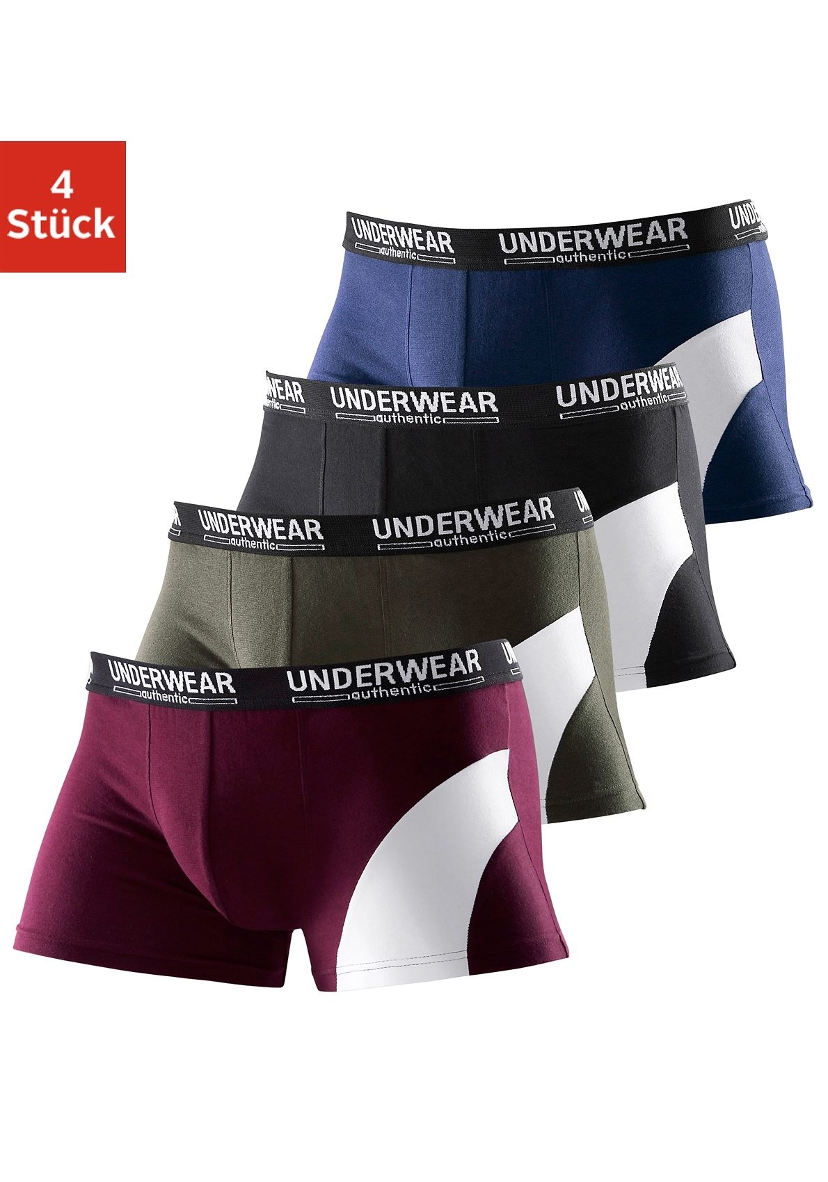 AUTHENTIC UNDERWEAR Boxer »Boxershorts für Herren«, (Packung, 4 St.), mit kontrastfarbenen Einsatz von AUTHENTIC UNDERWEAR