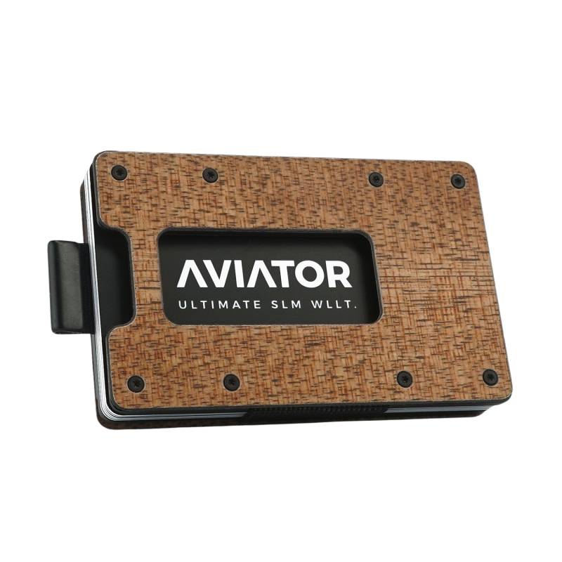 Aviator Smart Wallet slide, Holz Carbon, mit AirTag Clip von AVIATOR