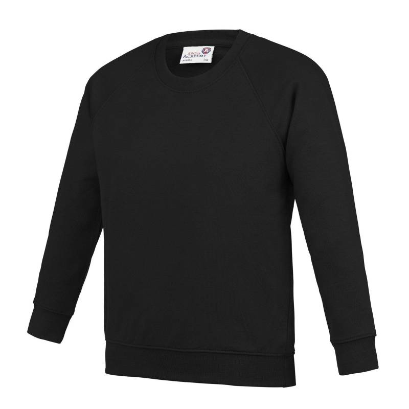 Academy Crew Neck Raglan Schule Sweatshirt Mädchen Schwarz 116 von AWDis