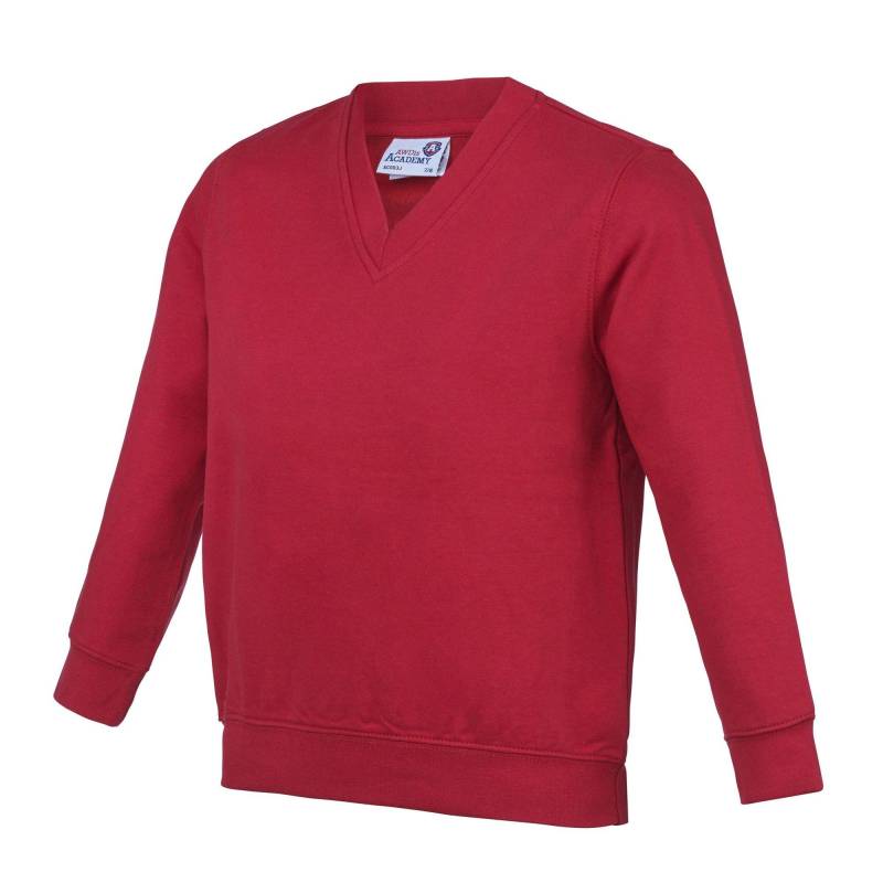 Academy Junior Mit V-ausschnitt Schule Jumpersweatshirt Mädchen Rot Bunt 116 von AWDis