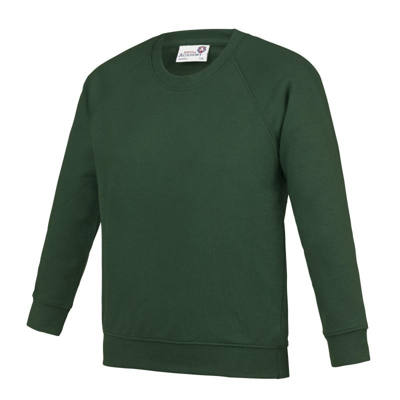 Academy Crew Neck Raglan Schule Sweatshirt Mädchen Grün 116 von AWDis