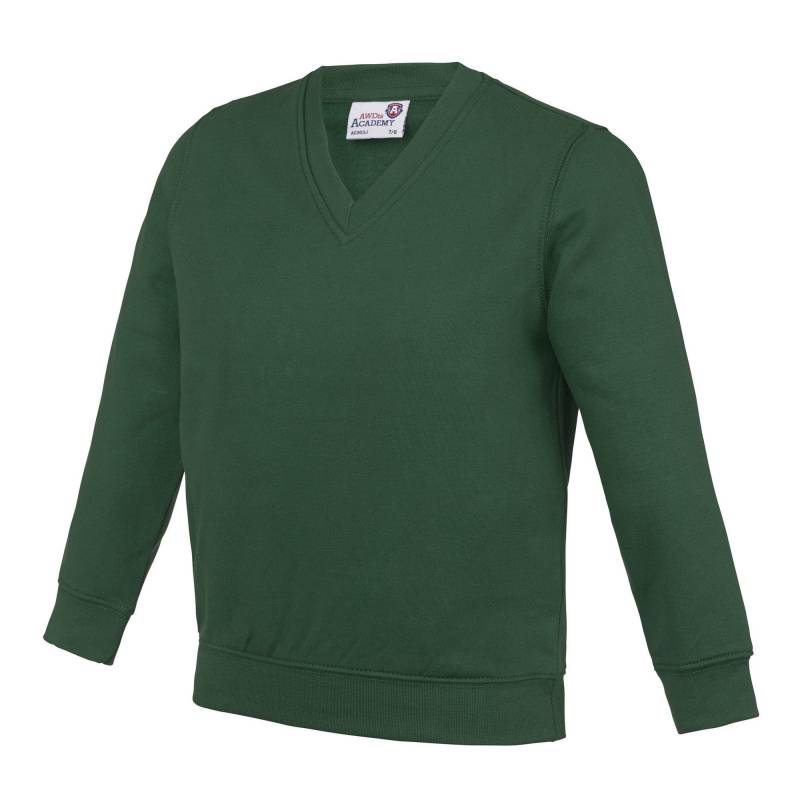 AWDis - Academy Junior mit V-Ausschnitt Schule JumperSweatshirt, 164, Grün von AWDis