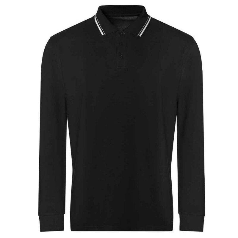 Poloshirt Mit Kontrastfarbenen Streifen Langärmlig Herren Schwarz XL von AWDis