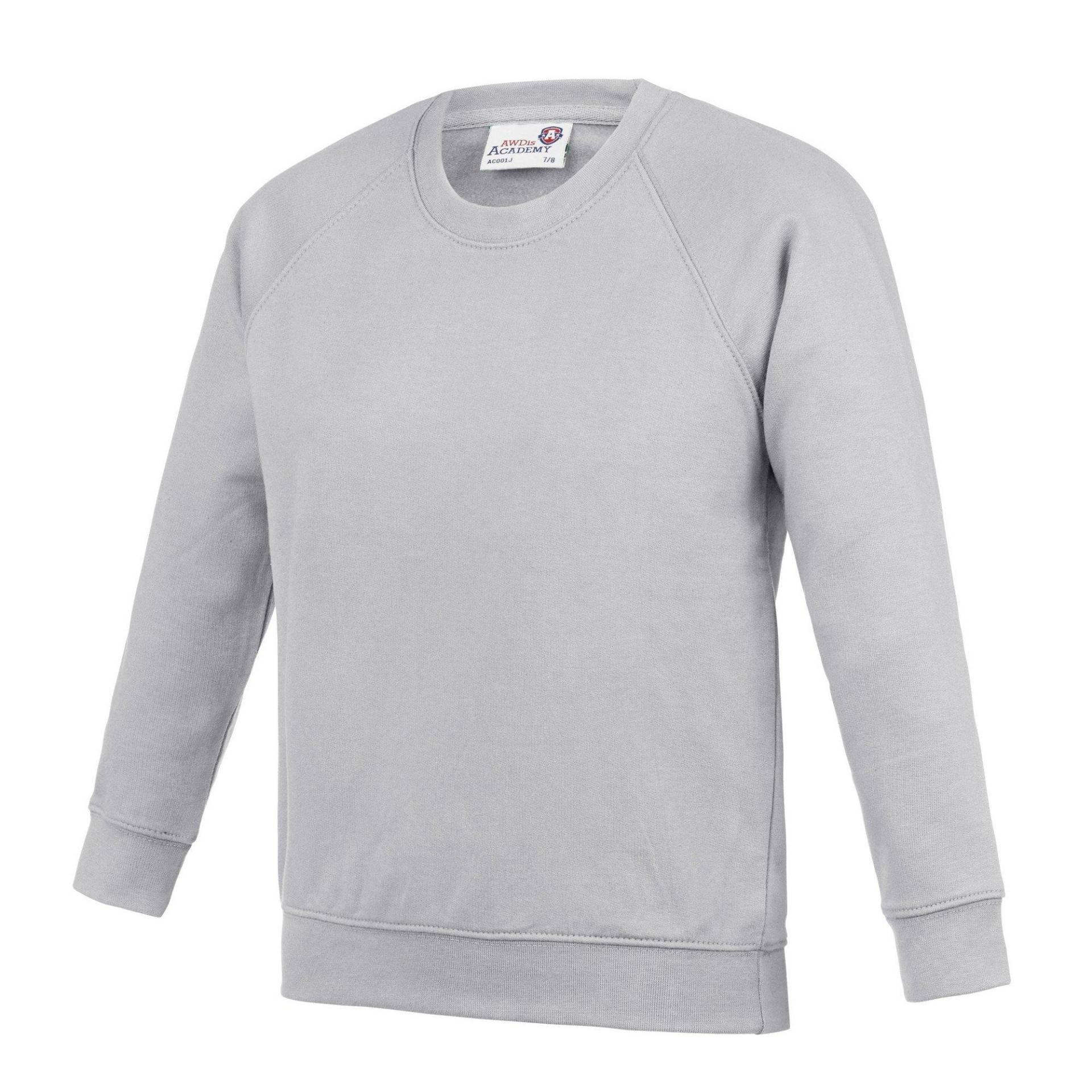 Academy Crew Neck Raglan Schule Sweatshirt Jungen Grau 104 von AWDis