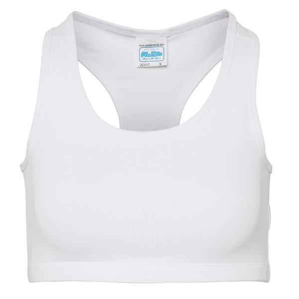 Kühlen Sie Einfach Ärmel Girlie Sport Crop Top Damen Weiss M von AWDis