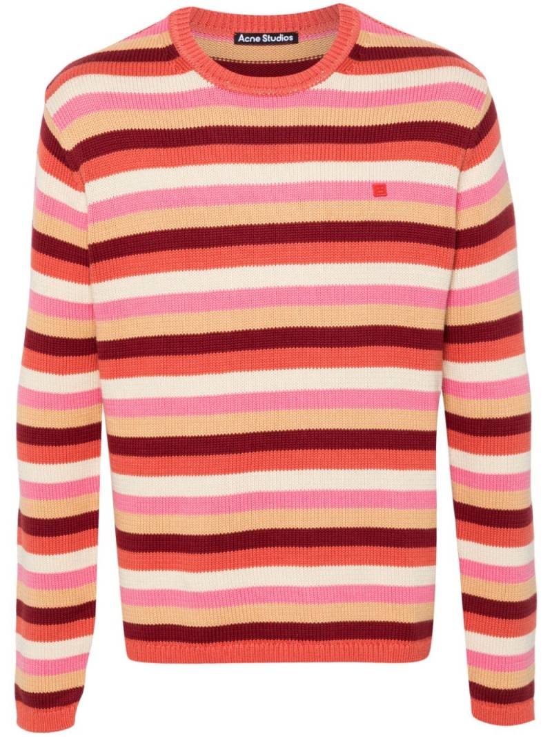 Acne Studios Face logo-appliqué striped jumper - Red von Acne Studios