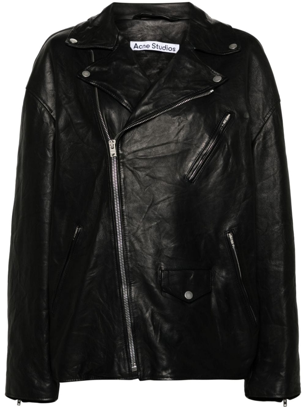 Acne Studios asymmetric leather biker jacket - Black von Acne Studios