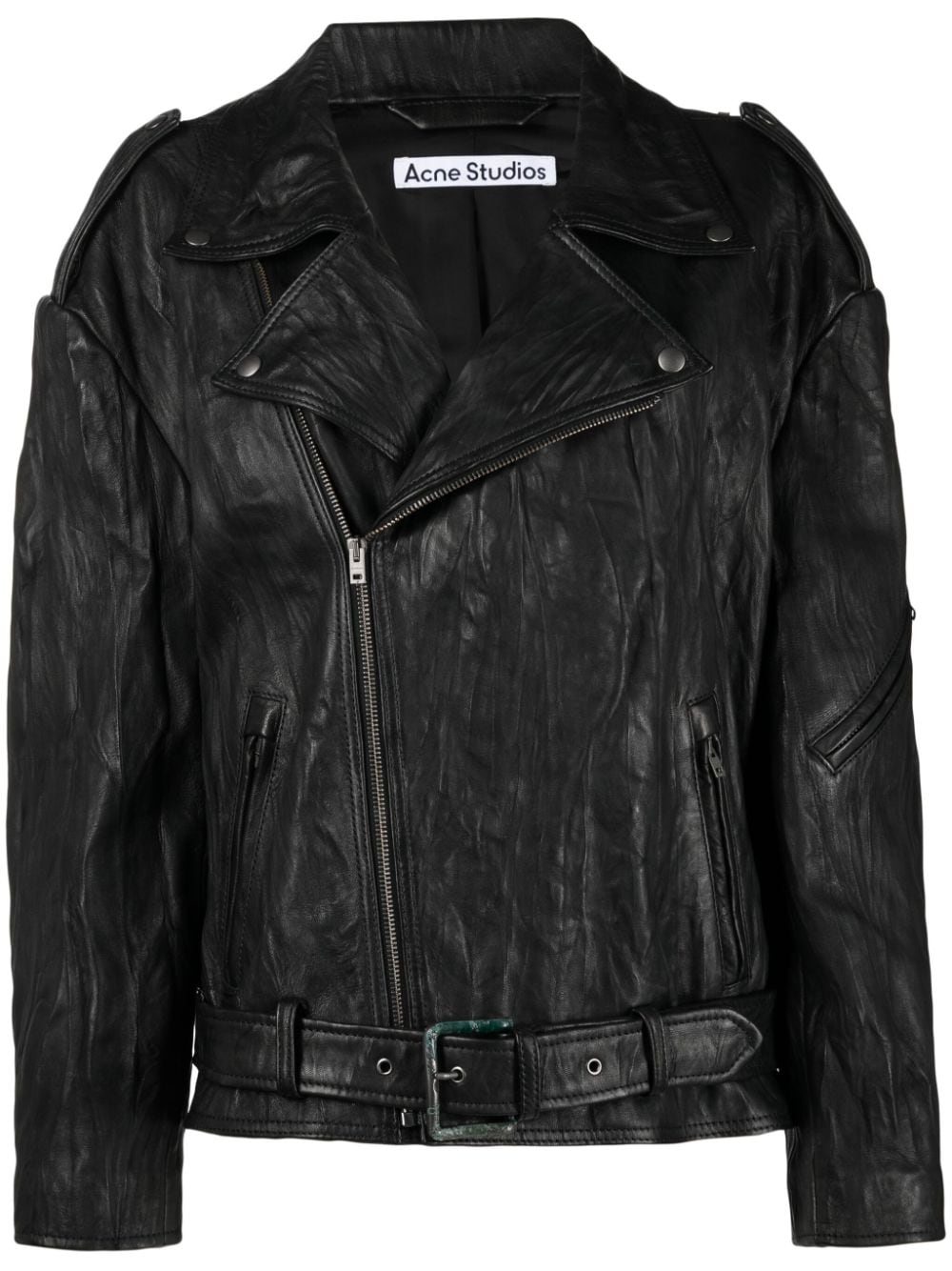 Acne Studios crinkled leather biker jacket - Black von Acne Studios