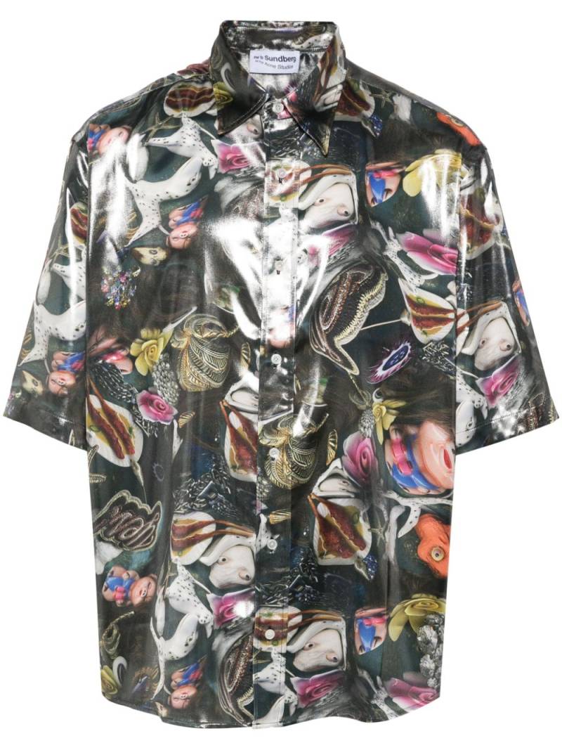 Acne Studios graphic-print lamé shirt - Black von Acne Studios