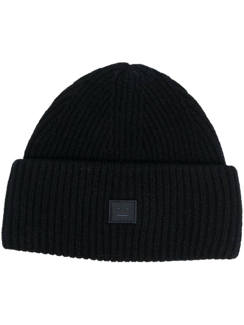 Acne Studios logo motif rib-knit beanie - Black von Acne Studios