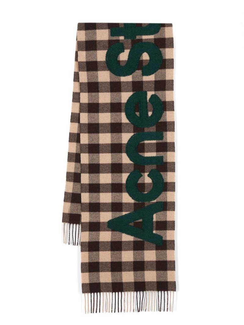 Acne Studios logo-patch checked wool scarf - Brown von Acne Studios