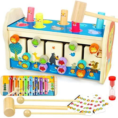 Activity-board - 4-In-1 Holzspielzeug Klopfbank Kinderspielzeug Hämmerchenspiel, One Size, Multicolor von Activity-board