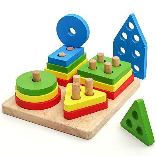 Holz Sortieren & Stapeln Spielzeug, Form Farberkennung Geometrische Blöcke Passende Puzzle Mit Unisex Multicolor ONE SIZE von Activity-board