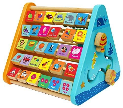 Holzspielzeug Motorikspielzeug Spielcenter Aus Holz Mit Schreibtafel Buchstaben Zahlen Farben Uhr Unisex Multicolor ONE SIZE von Activity-board