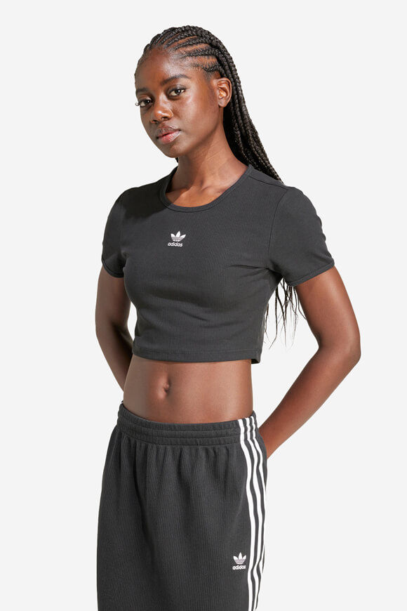 Adidas Originals Geripptes Crop T-Shirt | Black | Damen  | M von Adidas Originals