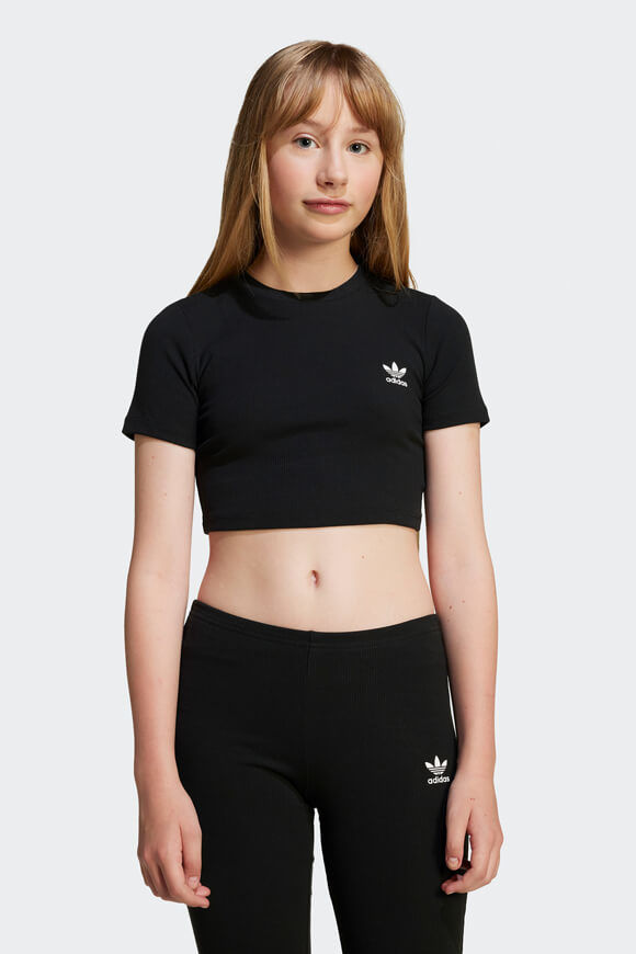 Adidas Originals Geripptes Crop T-Shirt | Black | Mädchen  | 146 von Adidas Originals