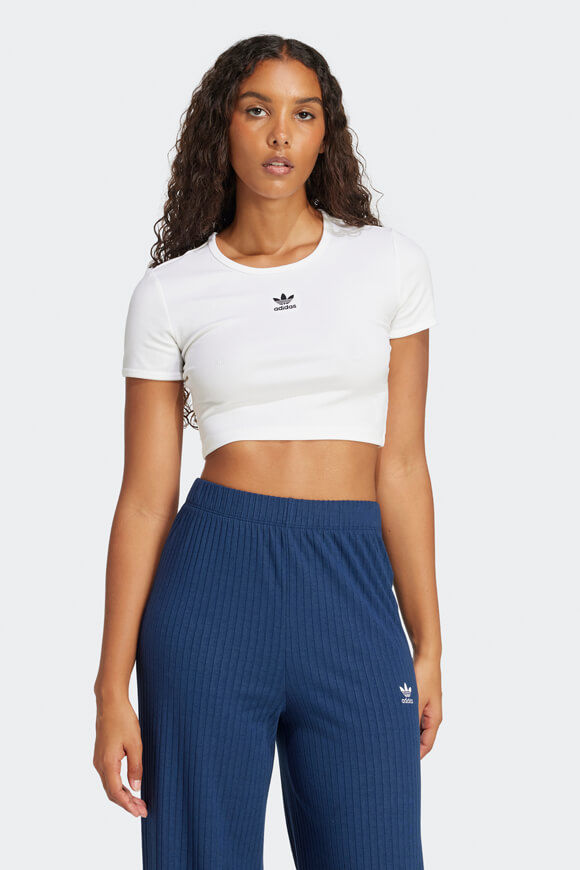 Adidas Originals Geripptes Crop T-Shirt | White | Damen  | M von Adidas Originals