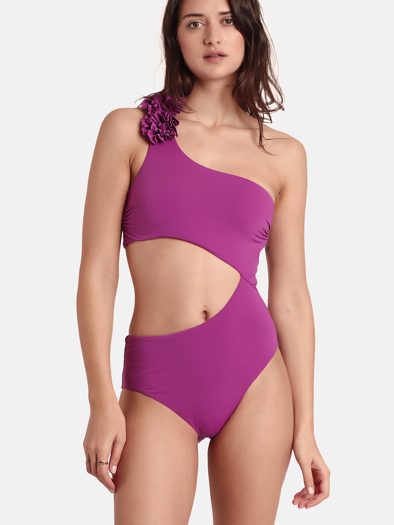 Asymmetrischer Vorgeformter Einteiliger Badeanzug Beach Style Damen Fuchsia 40 von Admas