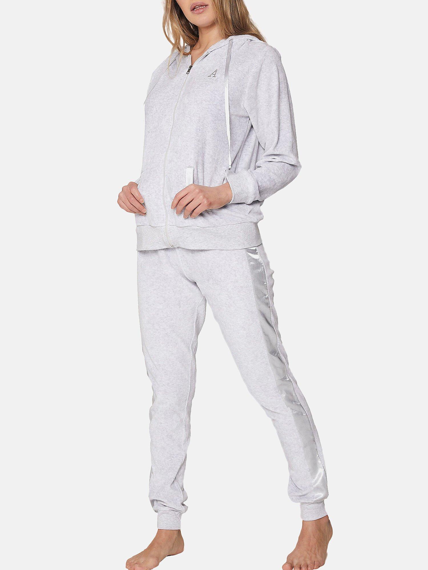 Indoor-pyjama Aus Velours Hose Jacke Mit Kapuze Sport Home Damen Grau XL von Admas