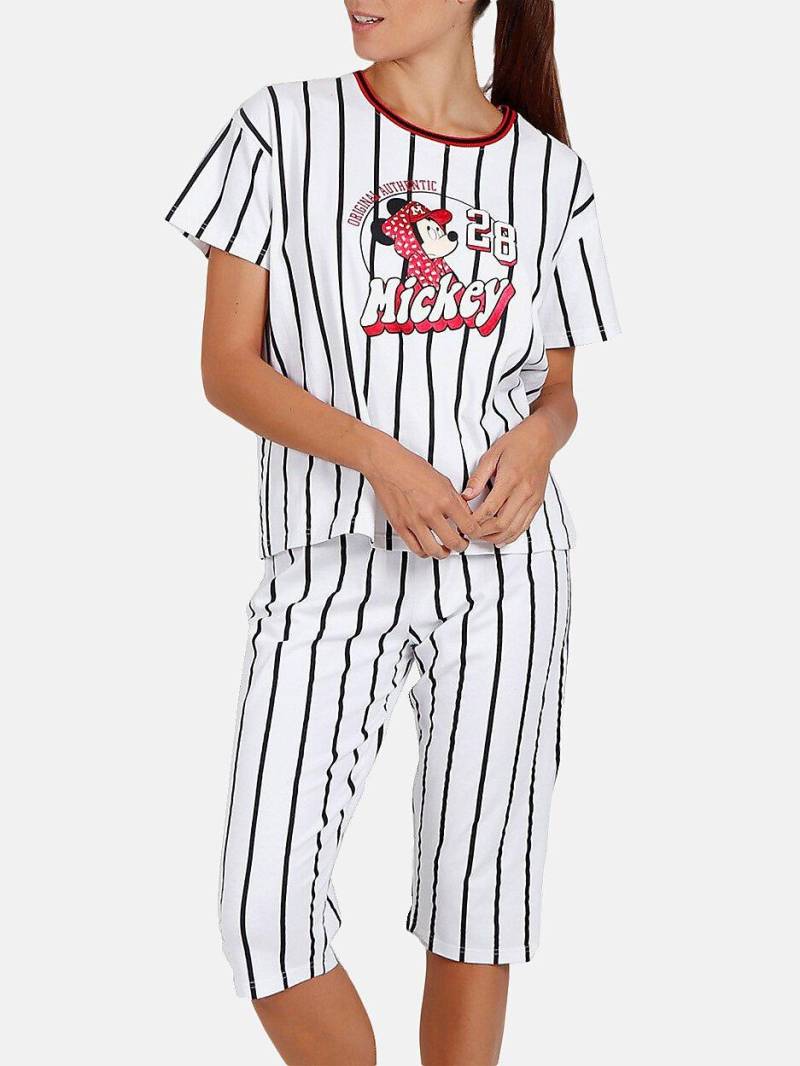 Pyjamahose T-shirt Mickey Beisbol Disney Damen Weiss XS von Admas