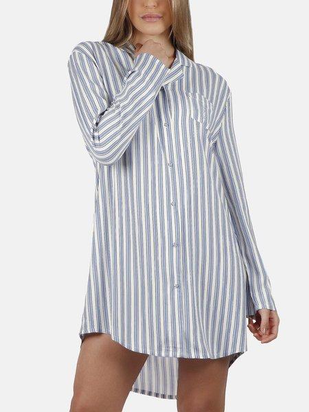 Nachthemd Mit Langen Ärmeln Fashion Stripes Damen Blau L von Admas