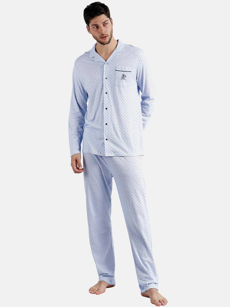 Pyjama Hausanzug Hose Und Hemd Stripes And Dots Herren Blau M von Admas