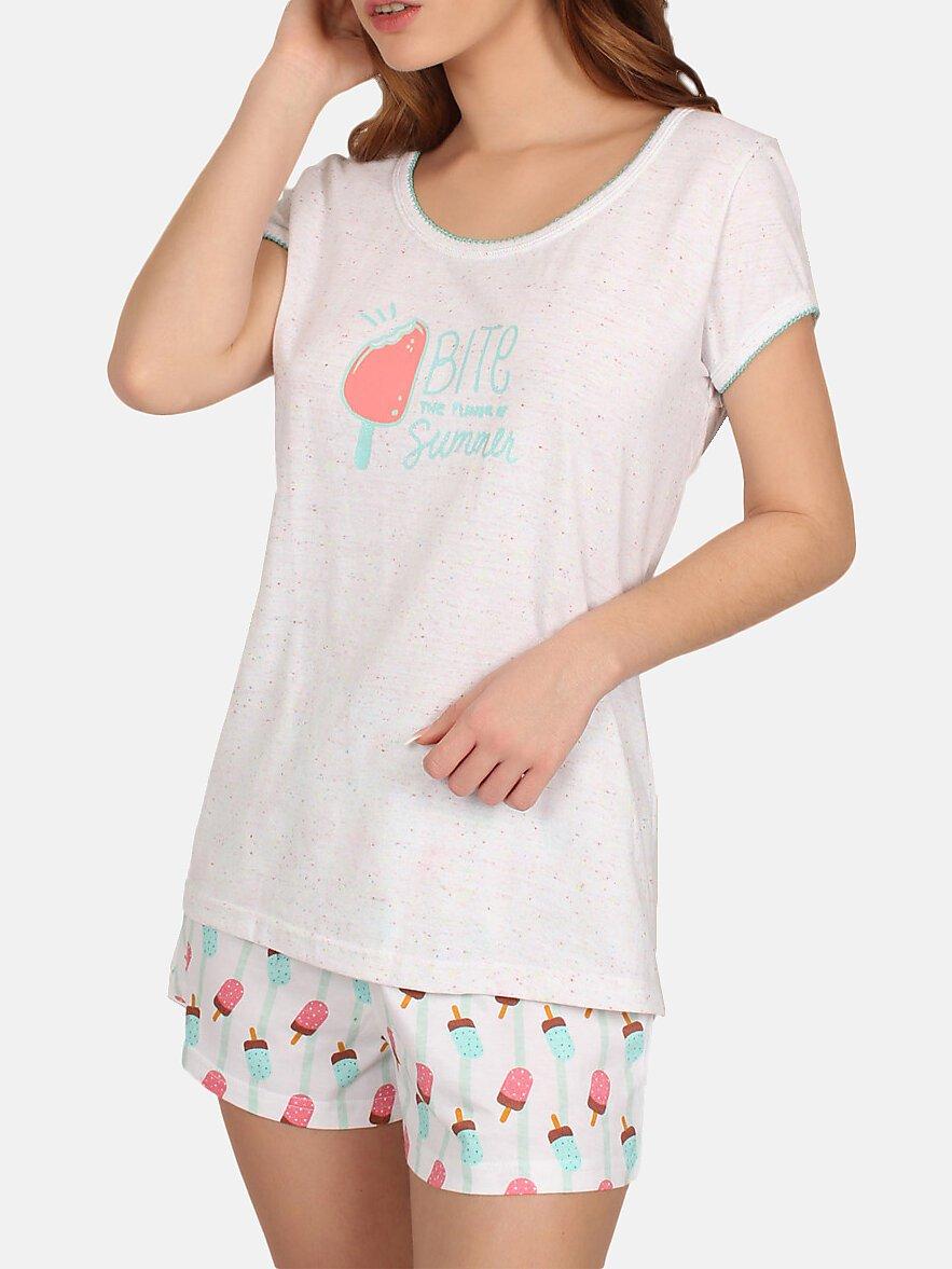 Pyjama Shorts T-shirt Summer Bites Damen Weiss S von Admas
