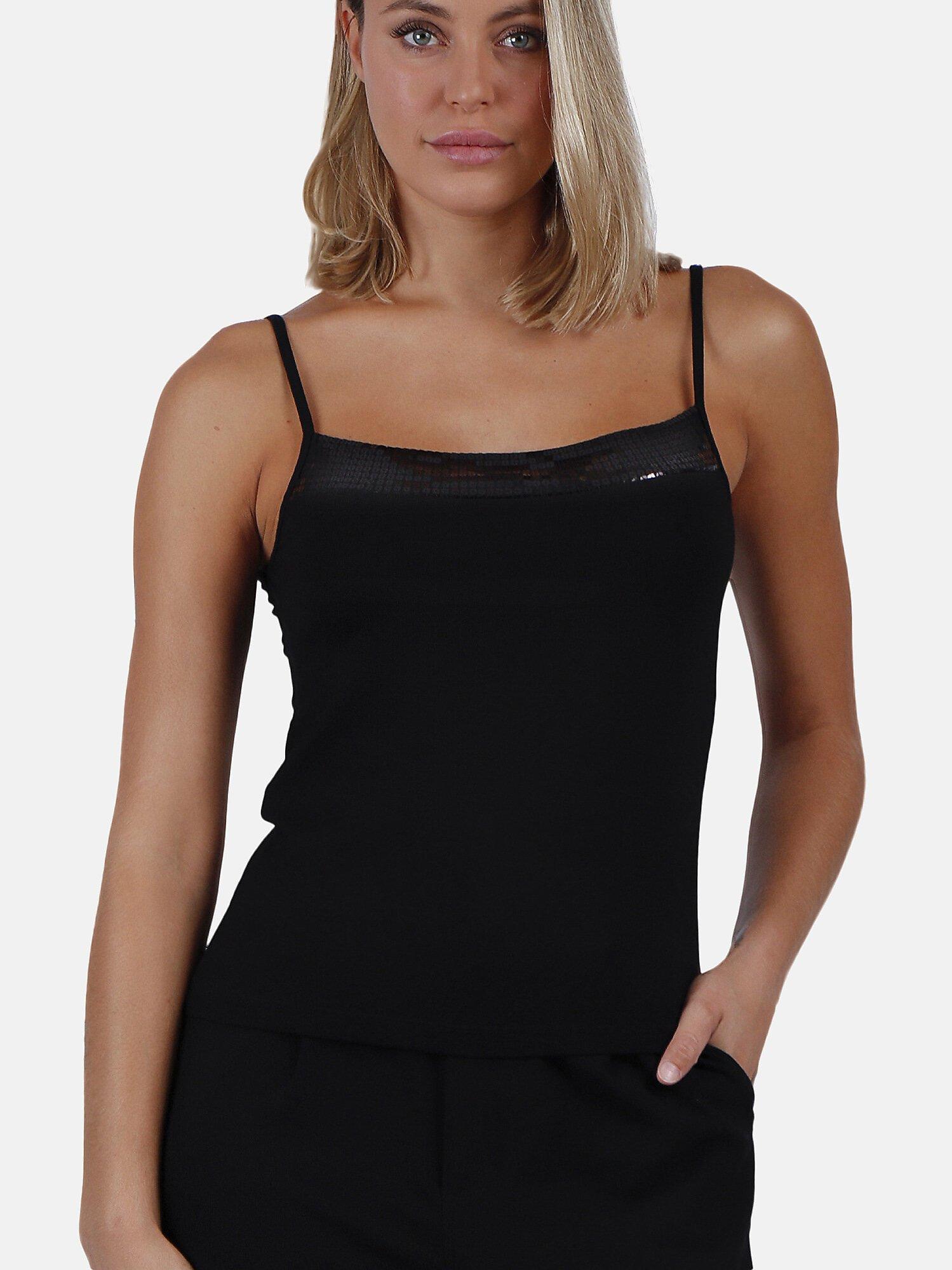 Admas - Tanktop Escote Lentejuelas, für Damen, Beton-Optik / Schwarz, Größe L von Admas