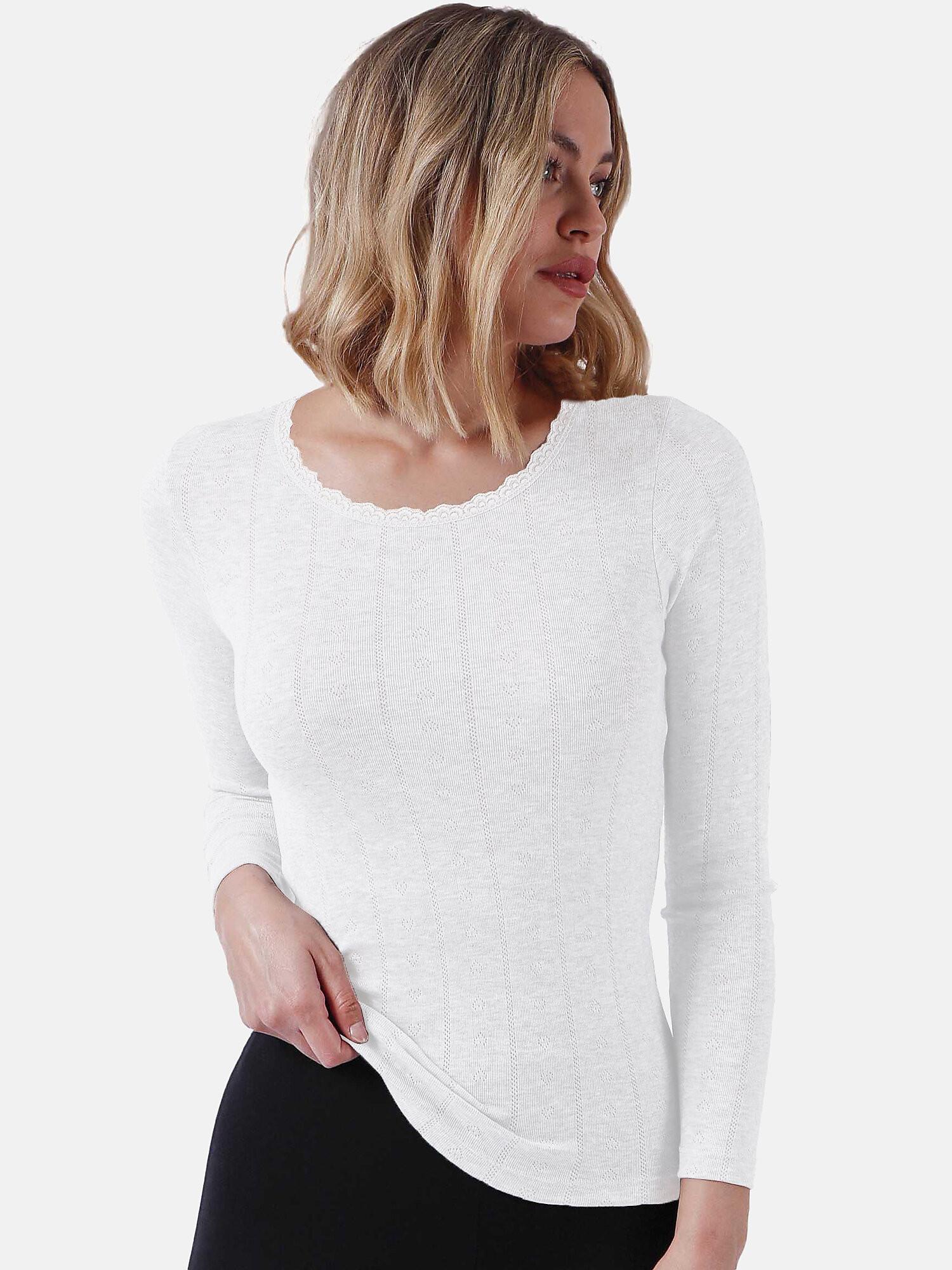 Top Mit Langen Ärmeln Desagujado Damen Weiss XL von Admas