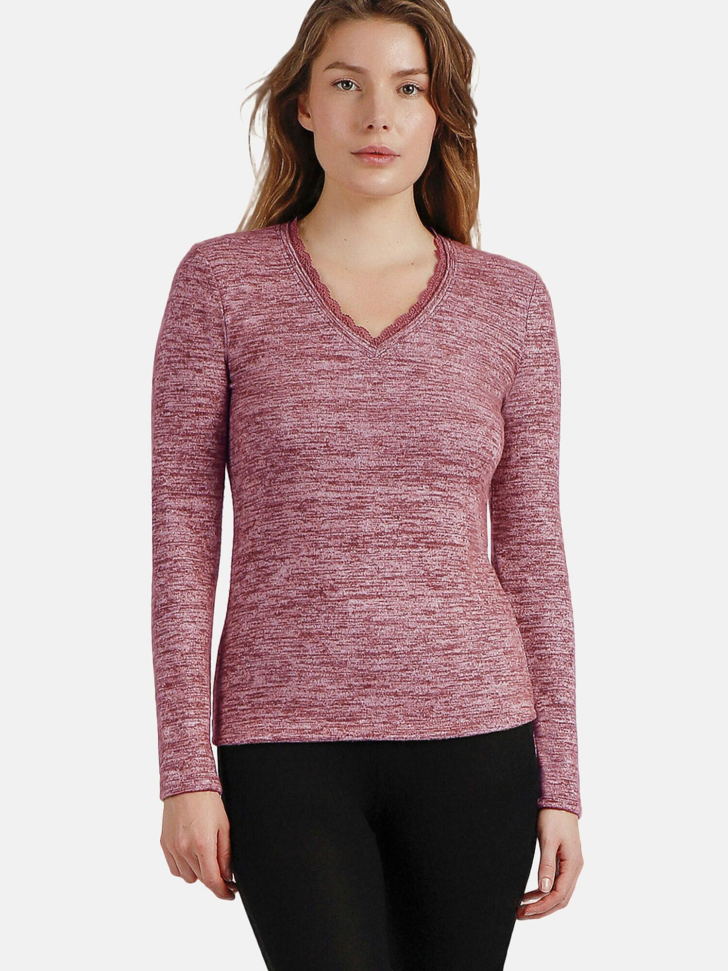 Top Mit Langen Ärmeln Und V-ausschnitt Puntilla Damen Bordeaux L von Admas