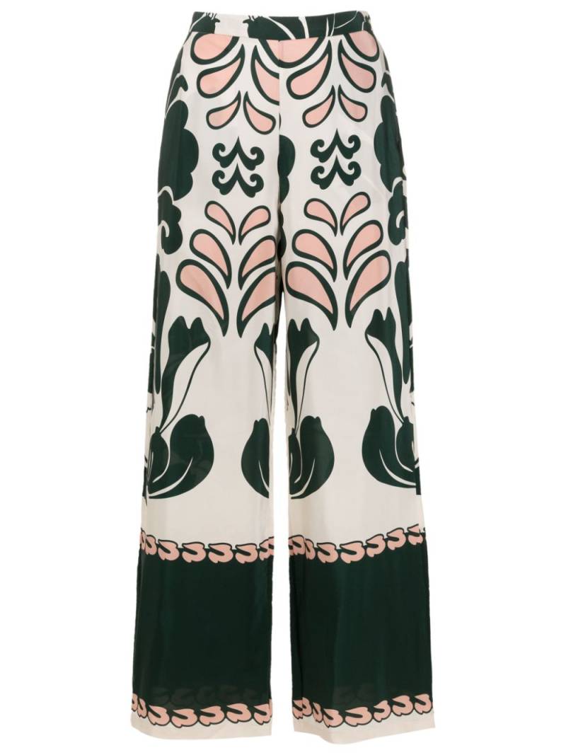 Adriana Degreas graphic-print silk flared trousers - Green von Adriana Degreas