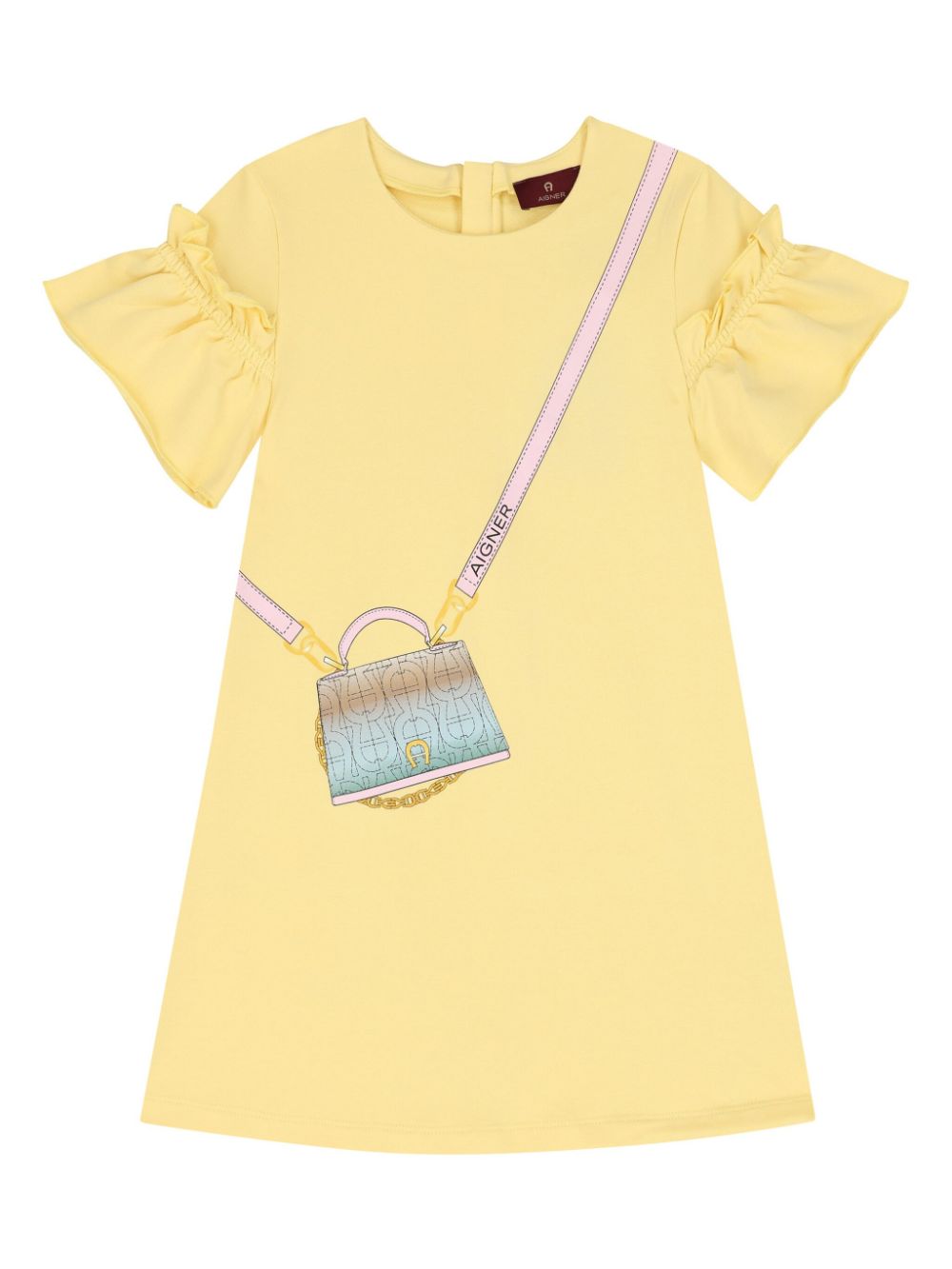 Aigner Kids bag-print ruffle-sleeve dress - Yellow von Aigner Kids