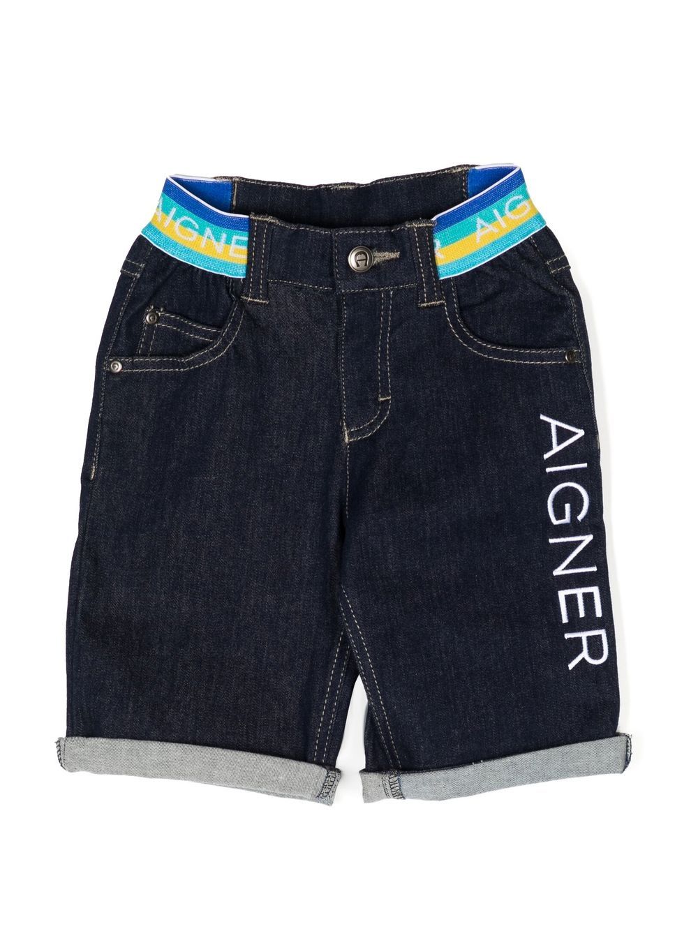 Aigner Kids embroidered-logo denim shorts - Blue von Aigner Kids