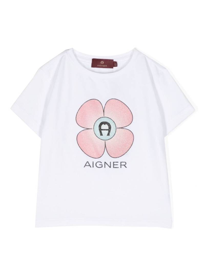 Aigner Kids glitter-print stretch-cotton T-shirt - White von Aigner Kids