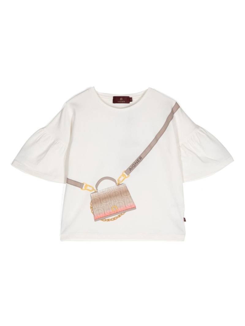 Aigner Kids graphic-print puff-sleeves T-shirt - Neutrals von Aigner Kids