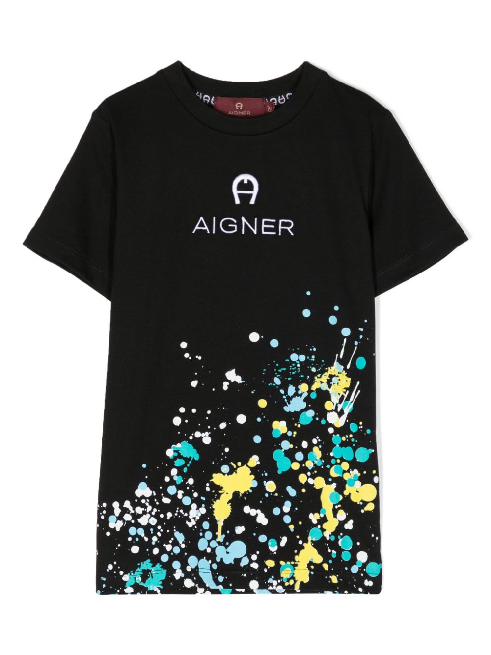 Aigner Kids logo-embroidered paint splatter-print T-shirt - Black von Aigner Kids