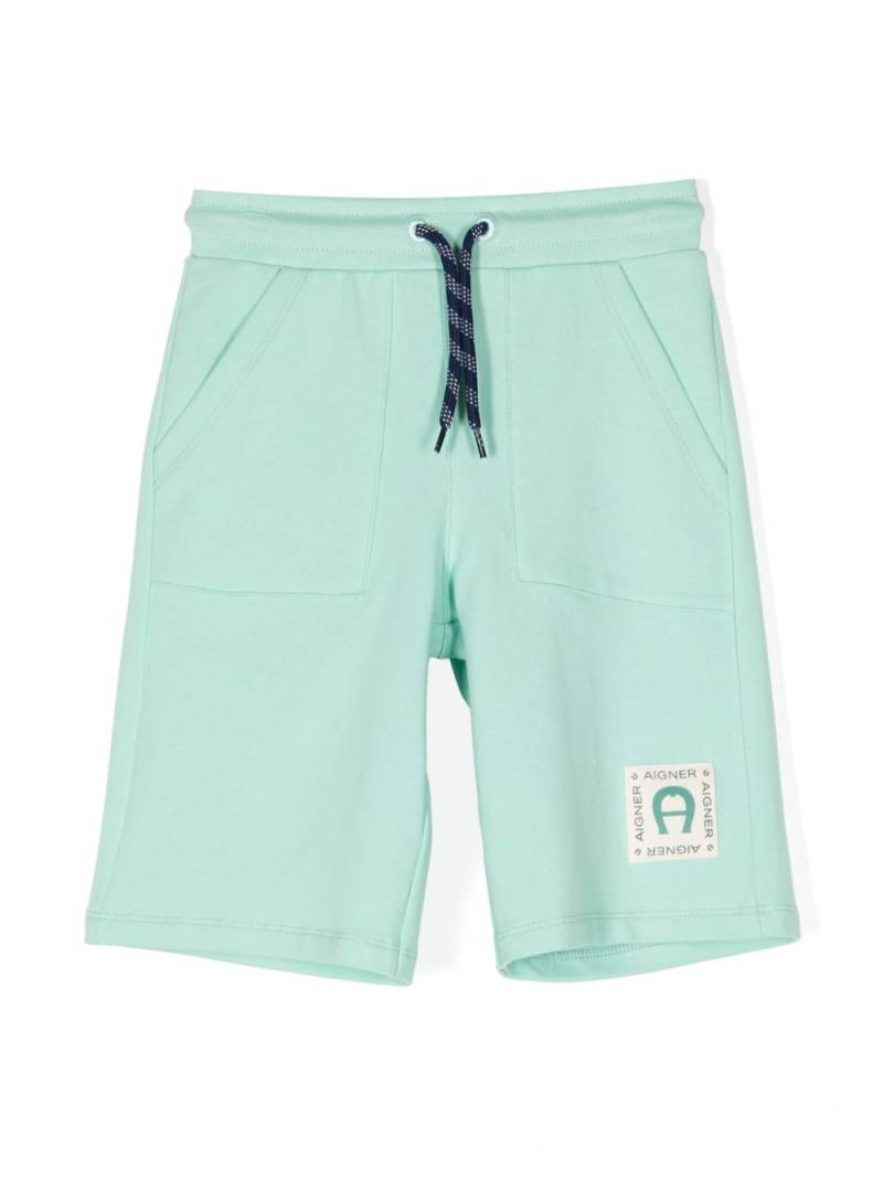 Aigner Kids logo-patch stretch-cotton Bermuda shorts - Green von Aigner Kids