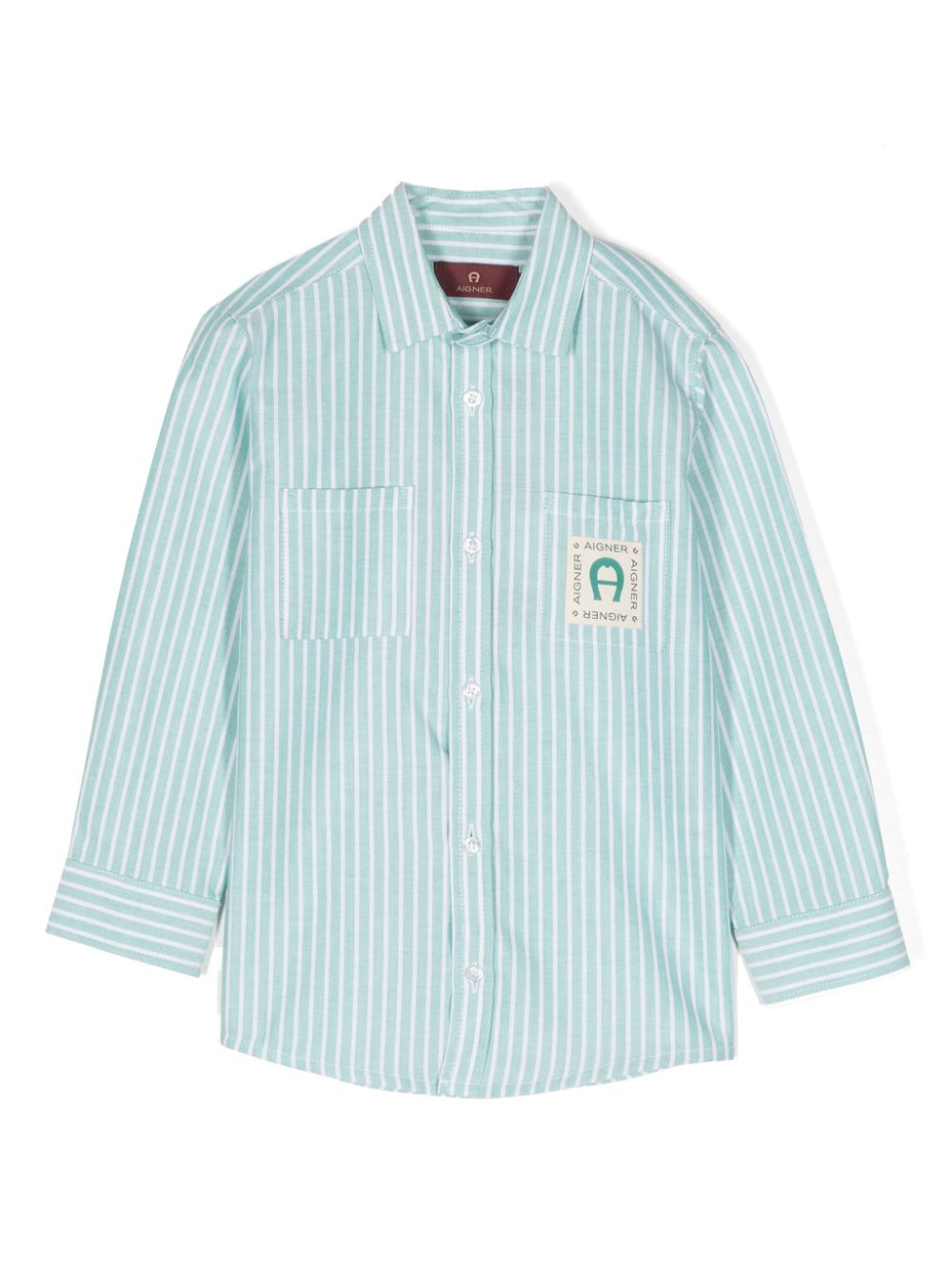 Aigner Kids logo-print stripe cotton-poplin shirt - Green von Aigner Kids