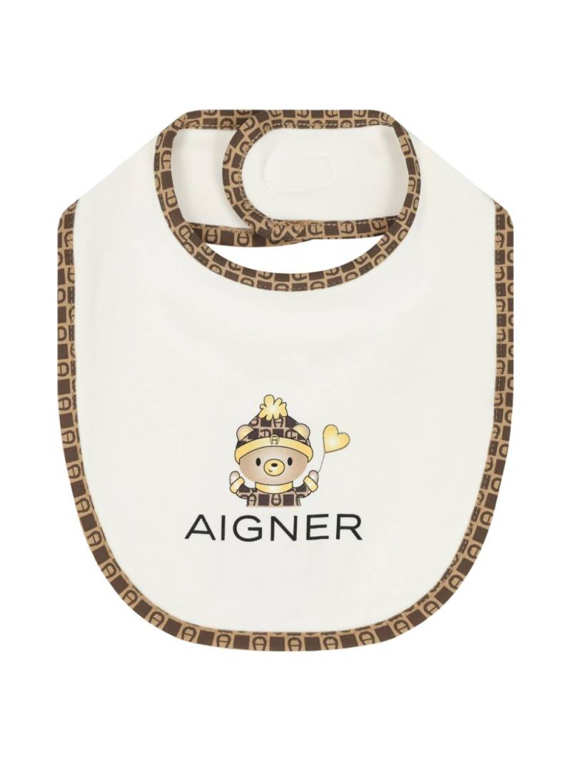 Aigner Kids teddy bear-logo print bib - White von Aigner Kids