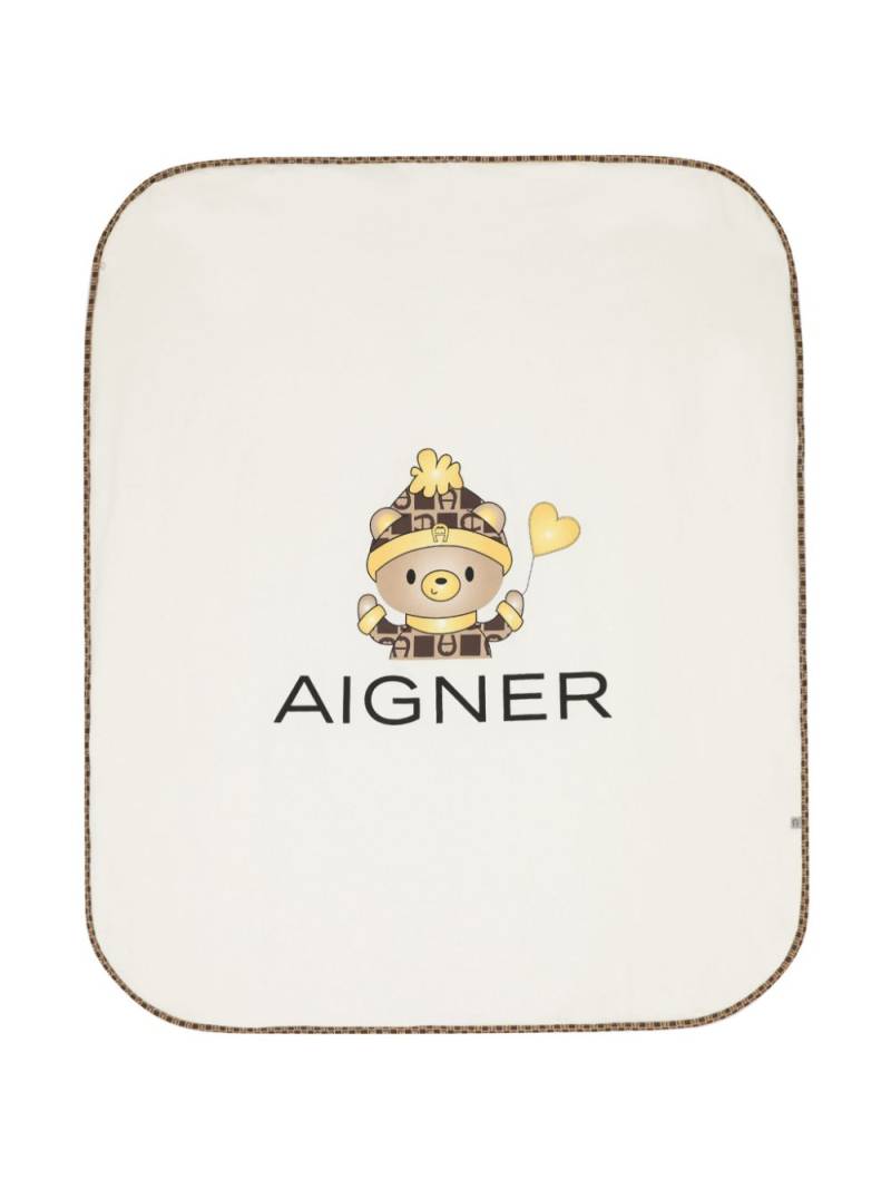 Aigner Kids teddy bear-logo print blanket - Neutrals von Aigner Kids