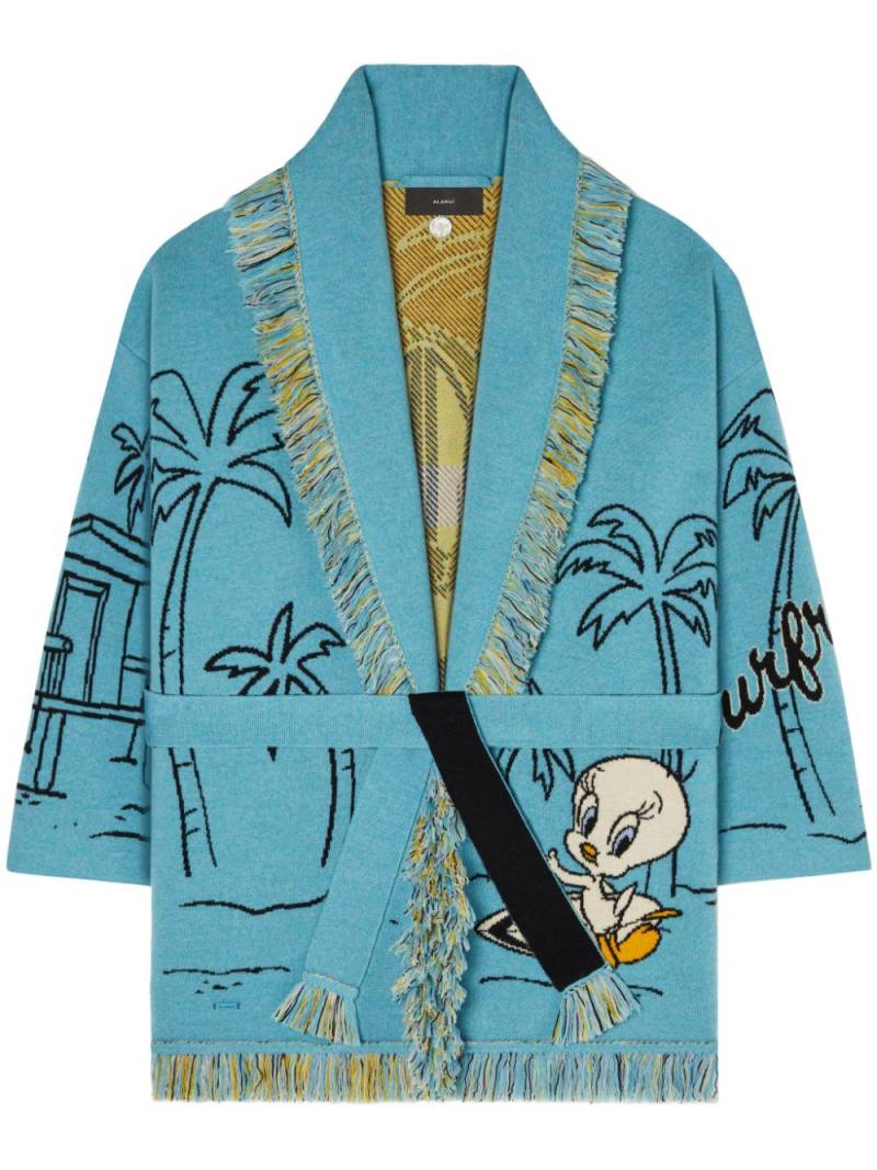 Alanui x Looney Tunes fringed shawl cardigan - Blue von Alanui