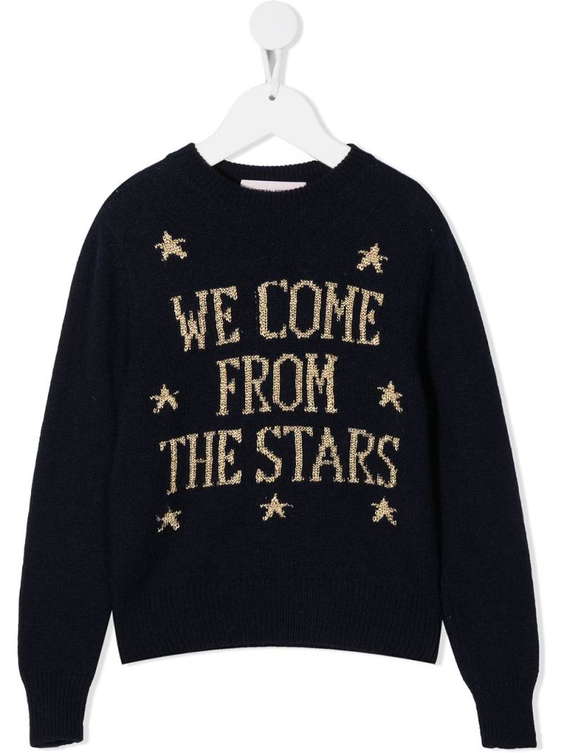 Alberta Ferretti Kids graphic intarsia rib-trimmed jumper - Blue von Alberta Ferretti Kids