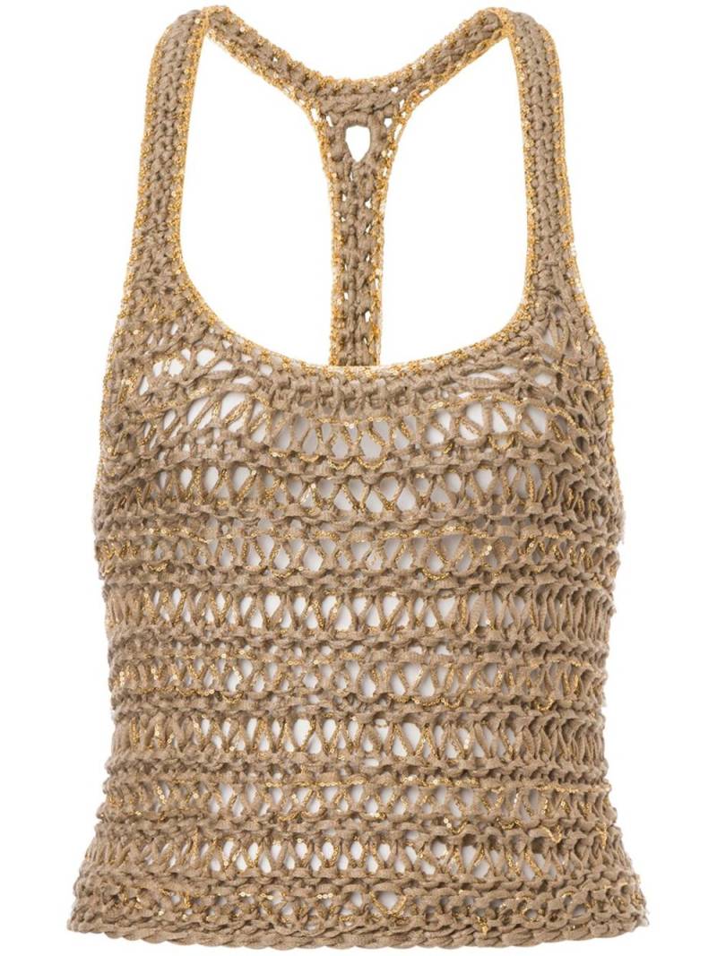 Alberta Ferretti chain-embellished linen tank top - Brown von Alberta Ferretti