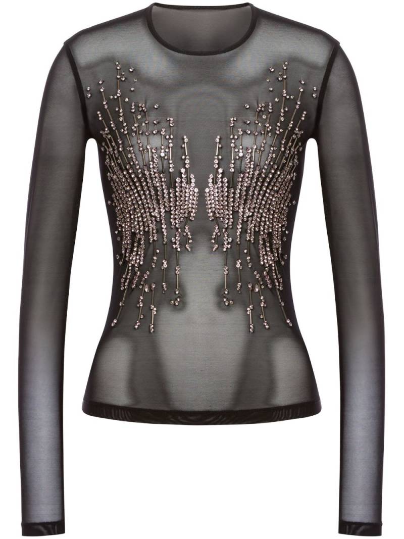 Alberta Ferretti crystal-embellished sheer top - Black von Alberta Ferretti